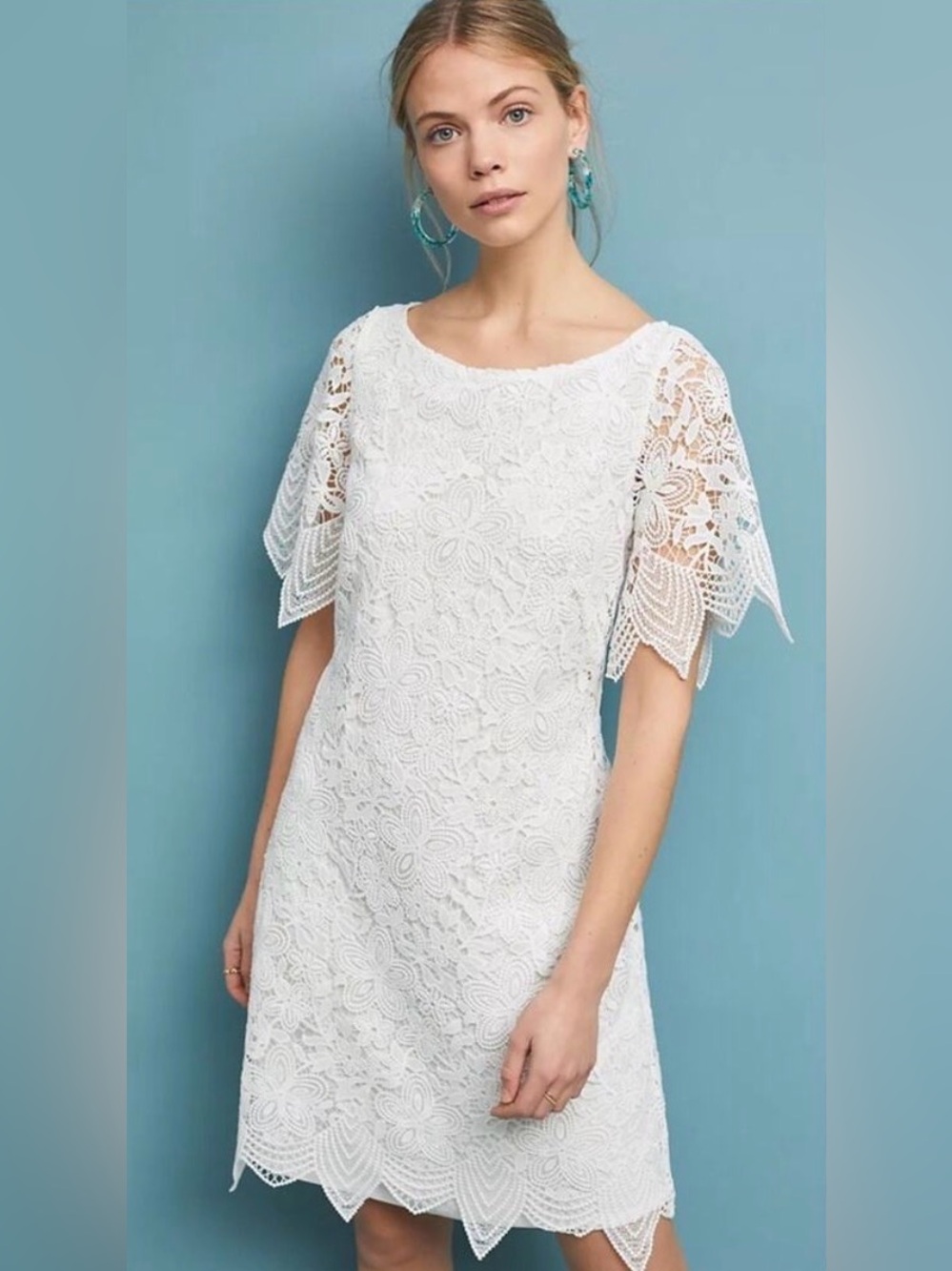 Anthropologie Charleston White Floral Lace Mini Dress